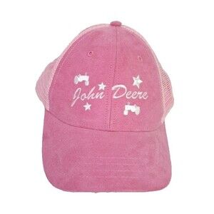 John Deere Pink Mesh Trucker Hat Women’s Snapback Cap Tractor Stars Logo Ladies